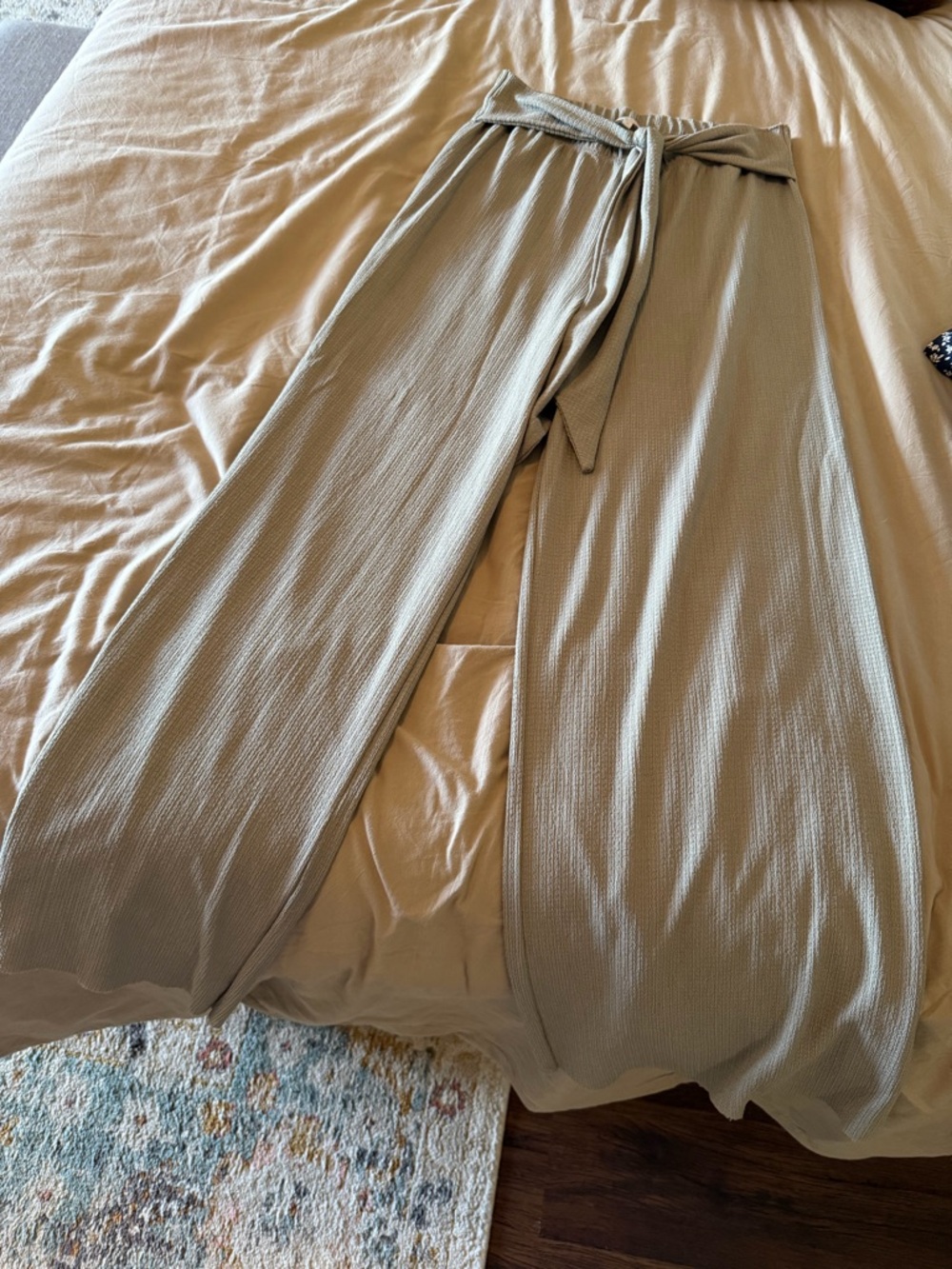 Wide Leg Tie-Waist Trousers - Light Sage